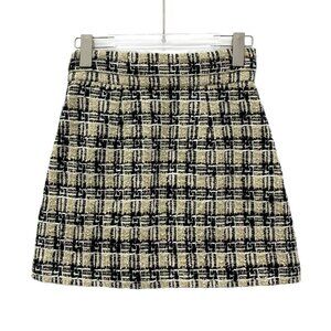 Gucci Womens Tweed Mini Skirt Size 36 Black & Gold Checkered Pattern Made In Ita